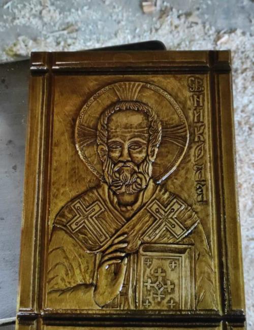 Woodcarving icon of St. Nicholas