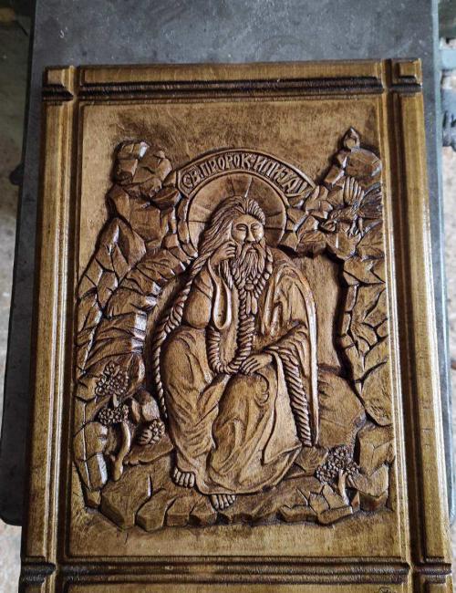 Woodcarving icon of St. Elijah