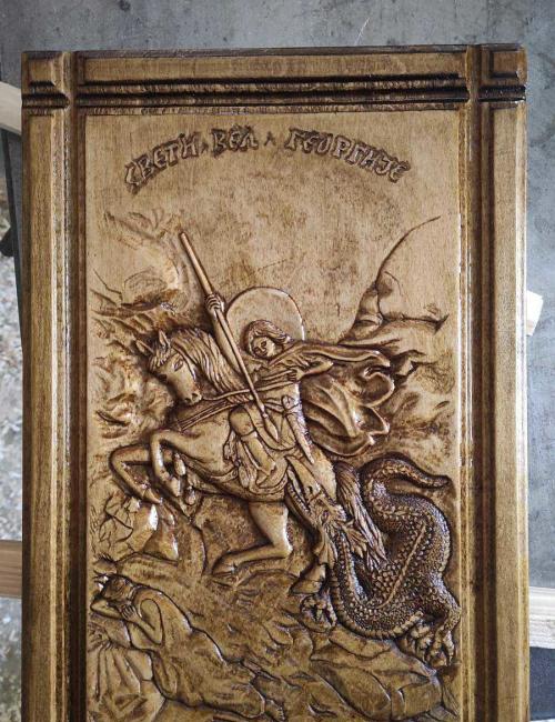 Woodcarving icon of St. George